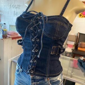 Lace-Up Denim Corset Top